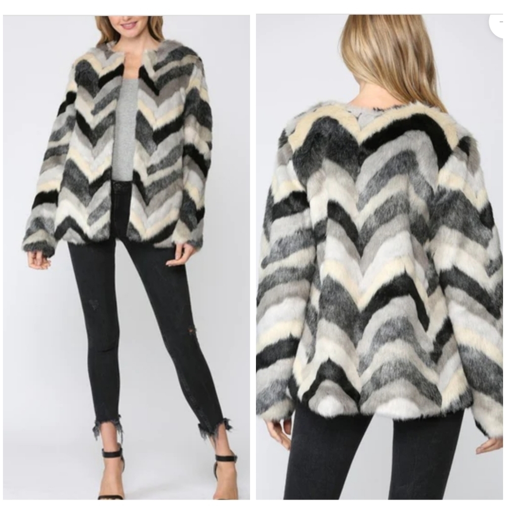 Fate  Chevron Faux Fur Jacket  Size Medium